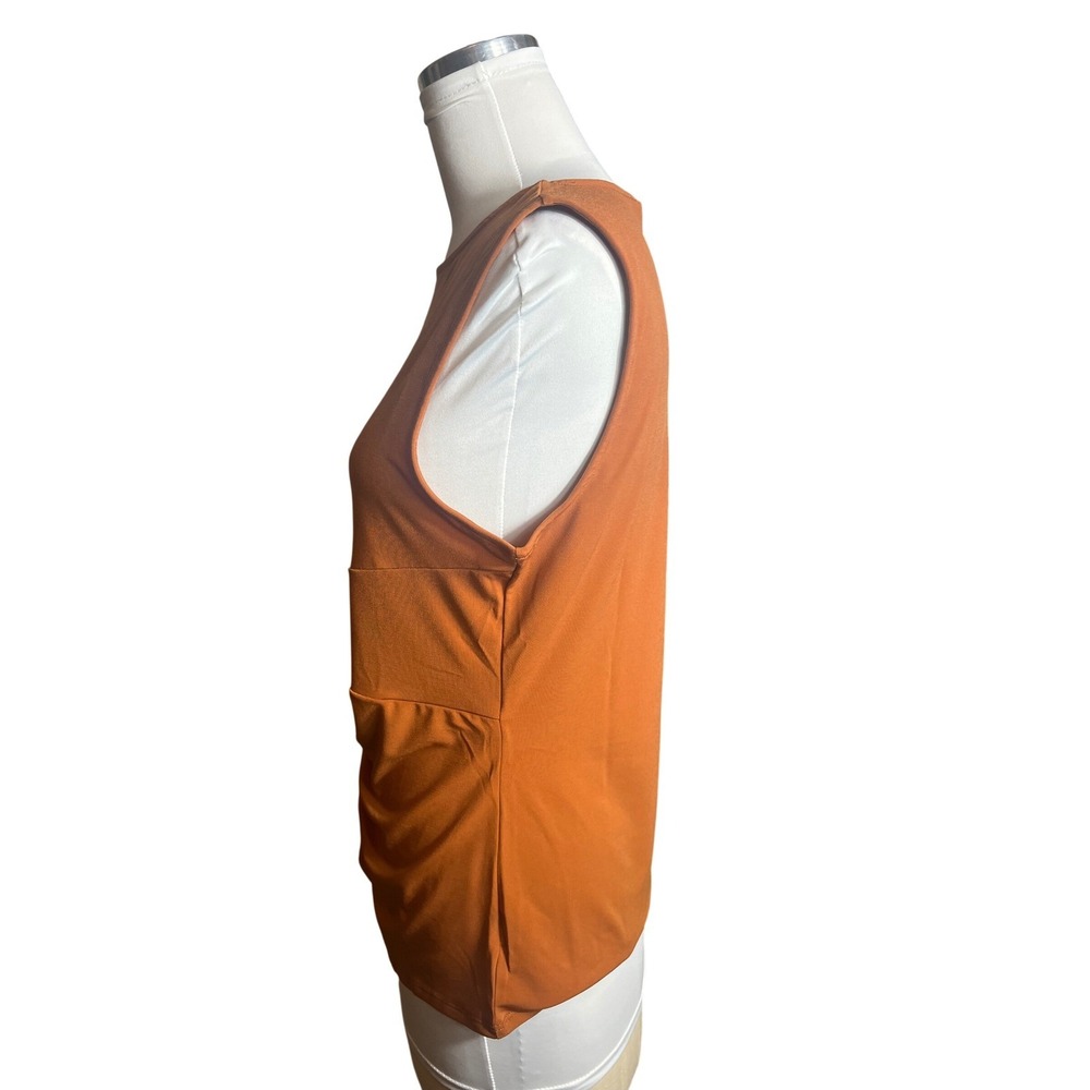 Sleeveless Front Knot Twisted Draped Knit Top Burnt Orange Rust Crew Neck L - Picture 2 of 10